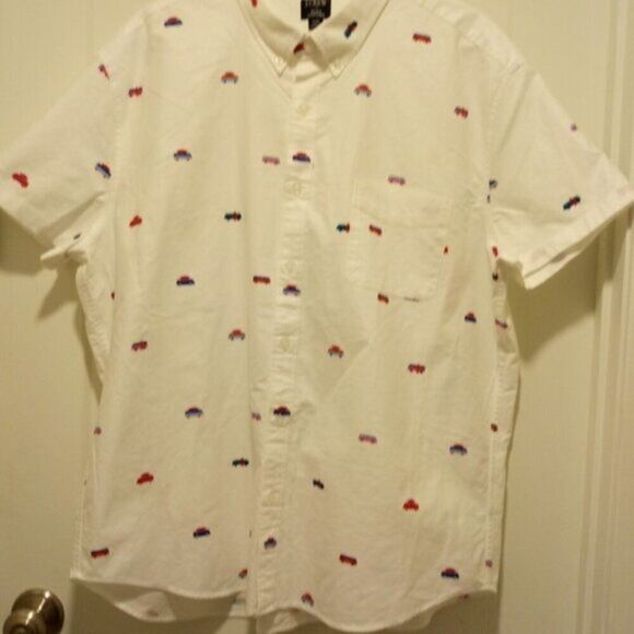 J CREW Cotton Oxford Tops Slize 2XL Slim Fit Cars Allover Print Shirt $89 - Picture 2 of 7